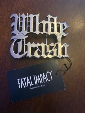 Fatal Impact 'White Trash' Silver Belt Buckle y2k vintage
